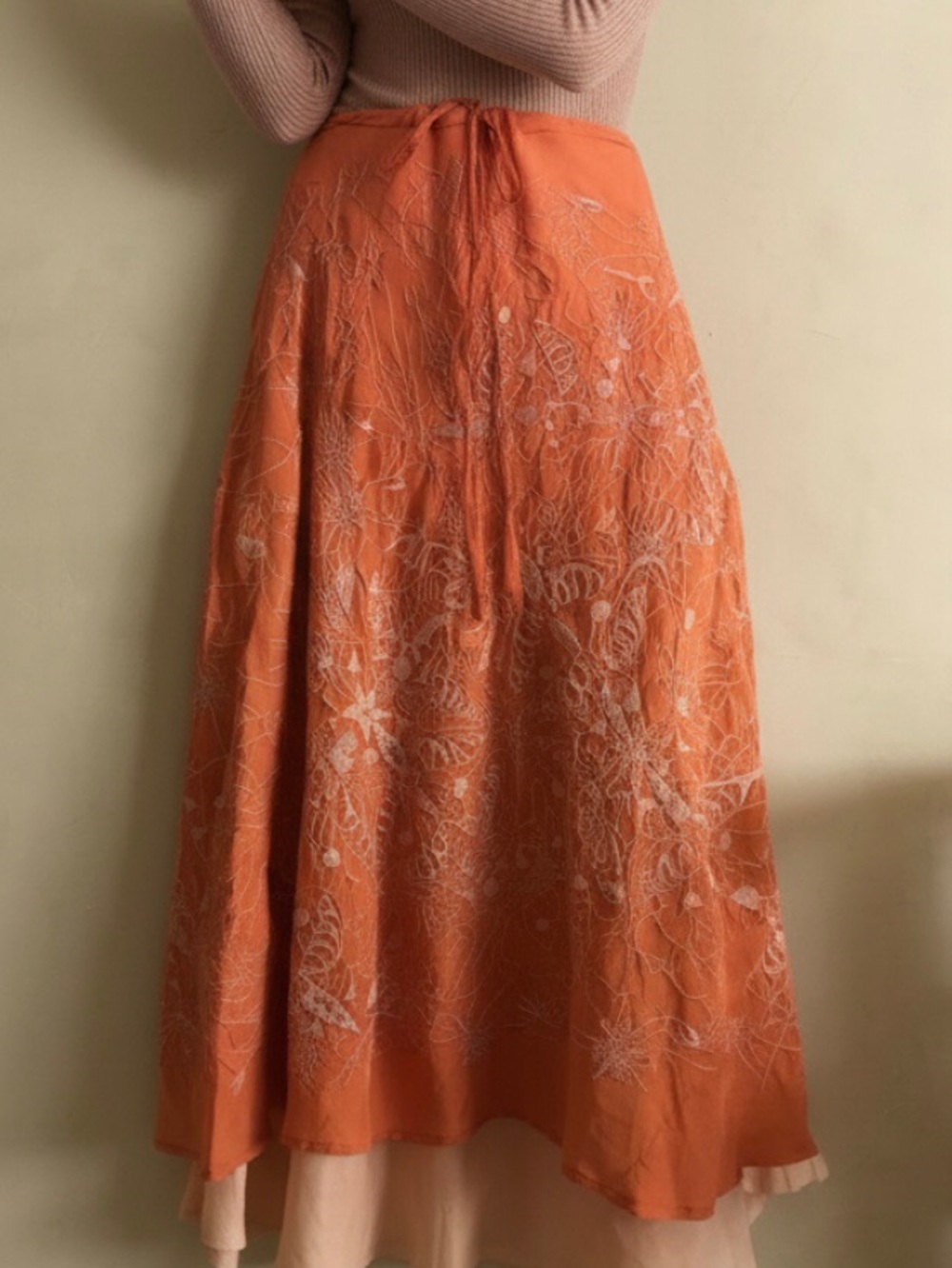 Chan Luu Silk Ballet Embroidered Skirt in Tangerine - Picture 3 of 16